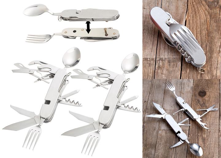 Image du produit Semptec Lot de 2 couverts pliants en acier inoxydable 14in1 et couteaux de poche