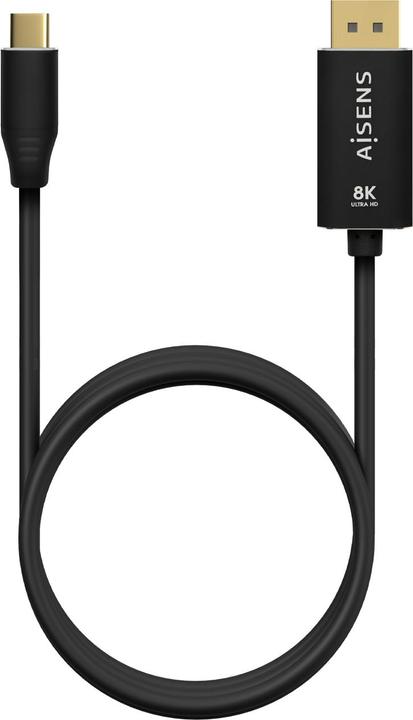 Actual product image Aisens Aluminum USB-C to Displayport 8K@60Hz Converter Cable, USB-C/M-DP/M, Black, 1.8M