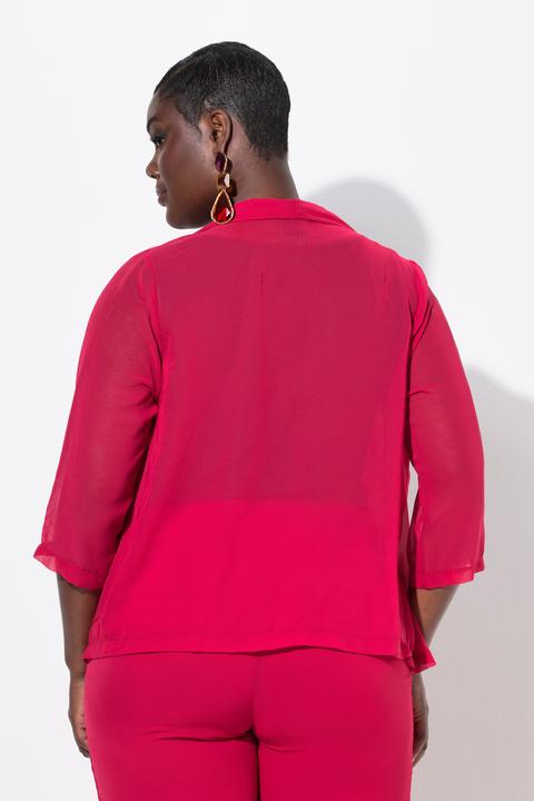 Immagine prodotto Ulla Popken Giacca di chiffon dal taglio oversize con collo a scialle e maniche a 3/4 (50, 52)