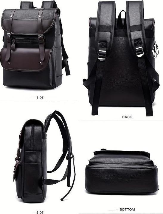 Actual product image Only-Bags.Store Men's Vintage Simple PU Leather Large Capacity Backpack, Casual Outdoor Travel Backpack