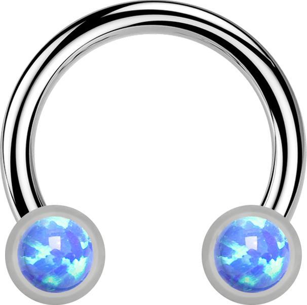 Produktbild Star Piercing Micro Threadless Circular Barbell silber mit zwei Zylindern silber front Opal blau (ohne Messing, Titan)