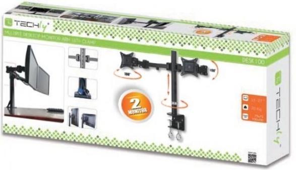 Image du produit Techly Kit de fixation (fixation de serrage pour table, bras de fixation pour double écran, etc. (Tables, 27", 10 kg)