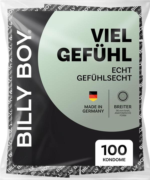 Produktbild Billyboy Billy Boy «Viel Gefühl» Kondome – 100 Stück, anatomisch, befeuchtet, 56 mm, vegan, nachhaltig (100 Stk.)