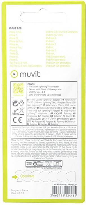 Produktbild Muvit Adaptateur Micro-Usb/Lightning Avec Attache Blanc (Micro USB)