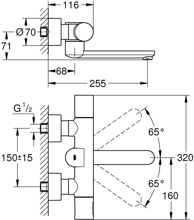Actual product image Grohe Eurosmart CE Infrared Wall Washbasin Faucet with Temperature Regulation
