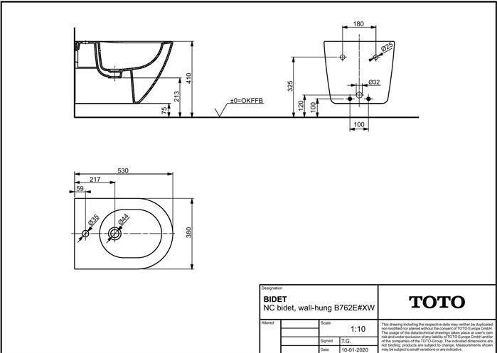 Image du produit TOTO NC Bidet suspendu avec trou pour robinet et trop-plein blanc