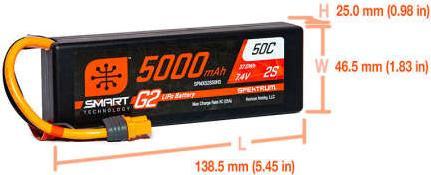 Immagine prodotto Spektrum 5000mAh 2S 7.4V Smart G2 LiPo 50C Hard Case IC3 (7.40 V, 5000 mAh)