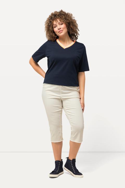 Produktbild Ulla Popken Caprihose Sienna, Fransensaum, schmales Bein, Stretch (60)