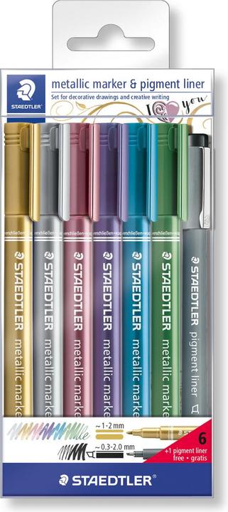 Produktbild Staedtler 8323 Metallic pen Etui mit 6 Stück und 1 pigment liner (7x)