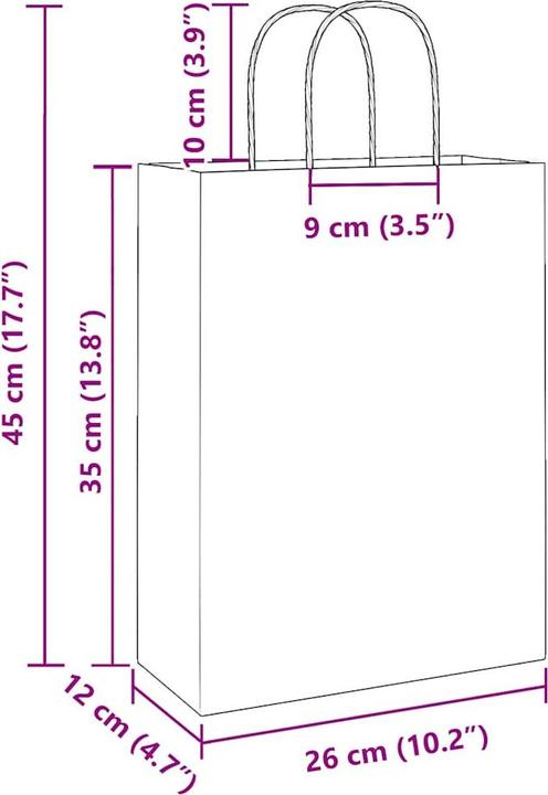 Produktbild VidaXL Kraftpapiertüten 50 Stk. mit Henkel Braun 26x12x35 cm Papiertüte (Geschenktüte, 50 x)