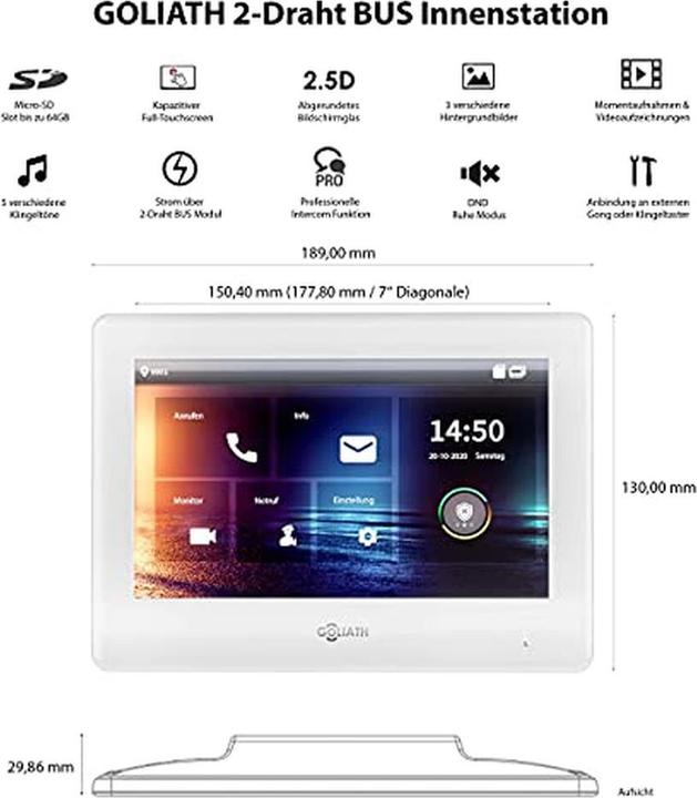 Actual product image Goliath Toys Full HD Video Door Intercom with App, 7-Inch Touchscreen, RFID, and 180° Ultra-Wide Angle