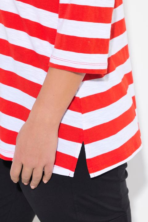 Immagine prodotto Ulla Popken Maglia classica a righe con peperoncino, scollo a V e maniche a 3/4 (46, 48)
