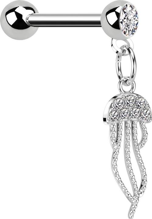 Produktbild Star Piercing Micro Barbell silber mit Kugel und Kugel Kristall silber Anhänger Qualle (Messing, Chirurgenstahl 316L)