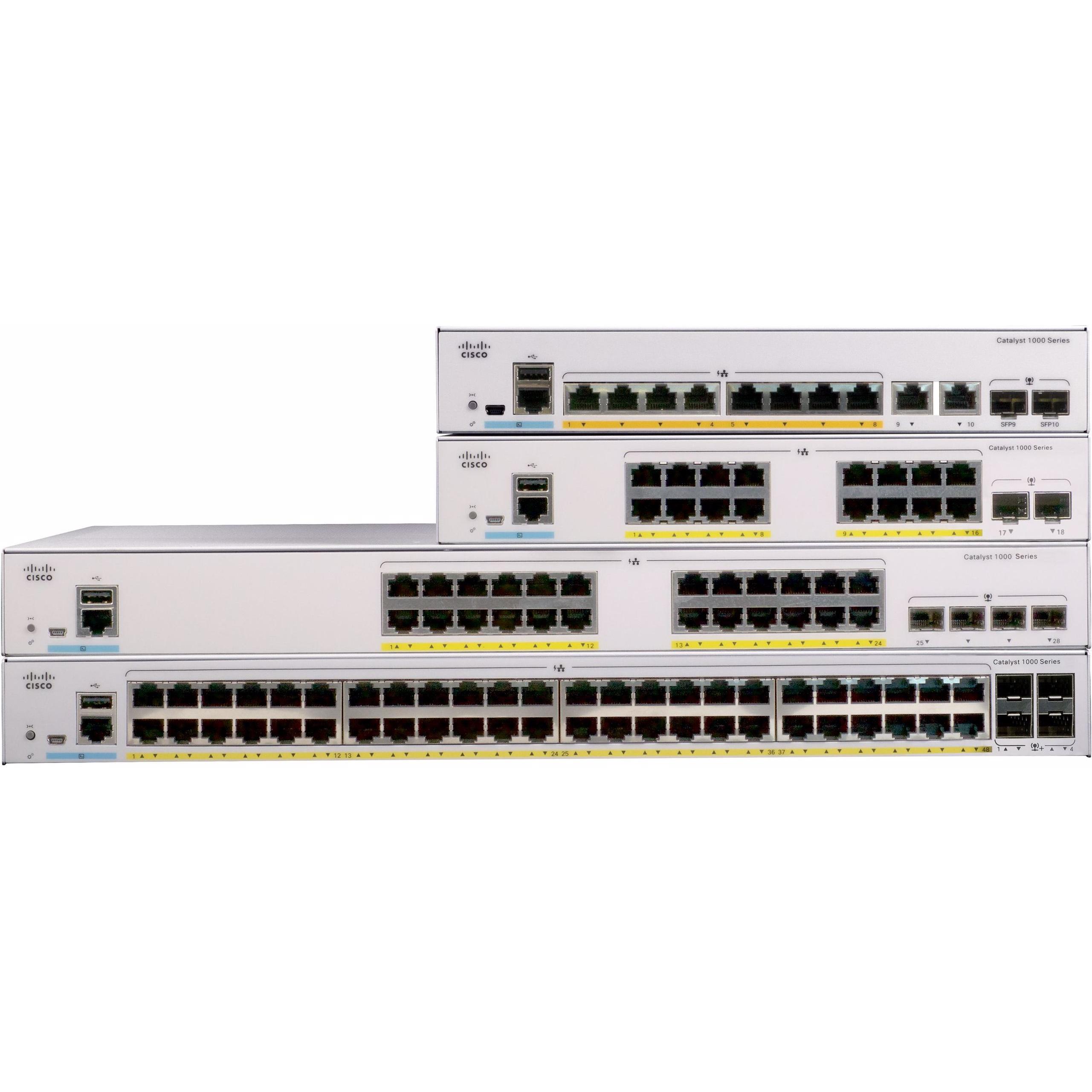 Cisco 24 Port Rail PoE+ Switch C1000-24P-4X-L (24 Ports), Netzwerk Switch, Grau