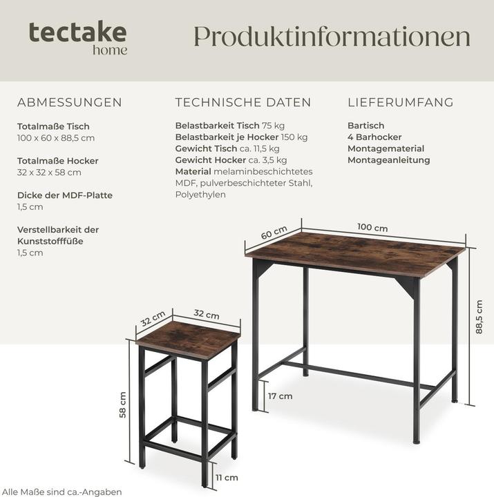 Produktbild tectake Edinburgh (100 x 60 x 88.50 cm)