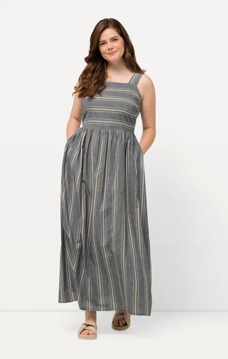 Produktbild Ulla Popken Maxikleid, Streifen, Carree-Ausschnitt, ärmellos, Leinenmix (58)
