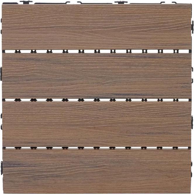 Productafbeelding Swisshandel24 WPC vloertegel, houtlook balkon/terras, 3D structuur lineair 11x elk 30x30cm = 1m², reliëf-bruin (11x, 30 x 30 cm)
