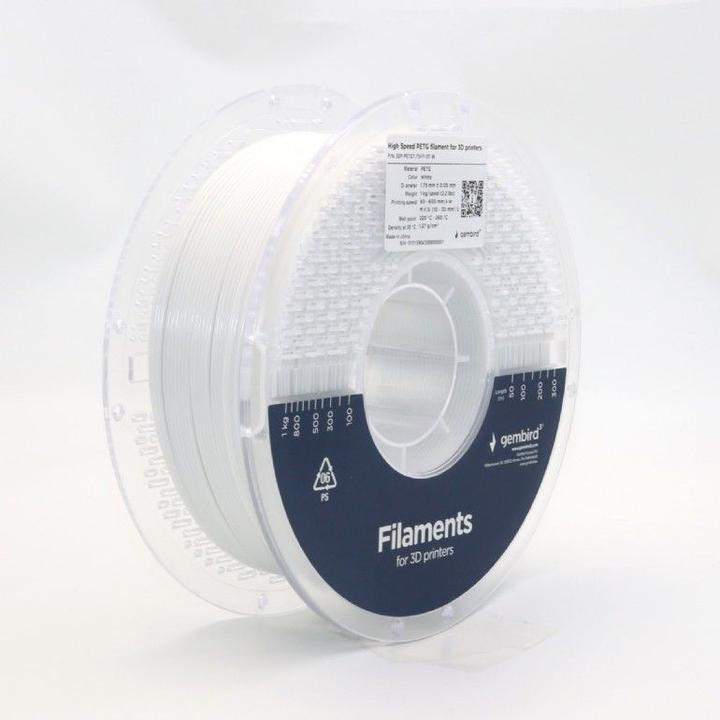 Immagine prodotto Gembird PETG ad alta velocità (PET, PETT) - Hvid - 1,75 mm - 1 kg (PETG, 1.75 mm, 1000 g, Bianco)