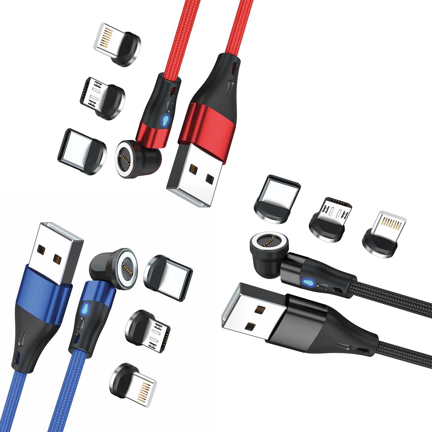RealPower Magnetic cable 3 Amp Set,1m,3 Kabel mit Adaptern (1 m, USB 3.2 Gen 1), USB Kabel