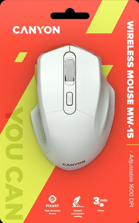 Produktbild Canyon 2.4GHz Optical Wireless Mouse 4 Buttons, DPI 800/1200/1600, Pearl White, 115 * 77 * 38mm, 0.0 (Kabellos)