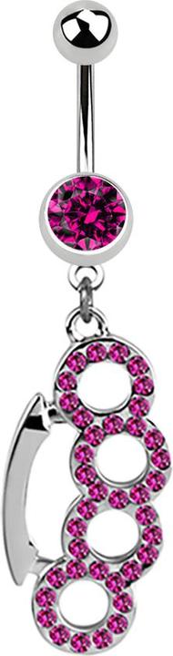 Image du produit Star Piercing Banane argent avec pendentif poing américain fuchsia (sans laiton, Acier chirurgical 316L)