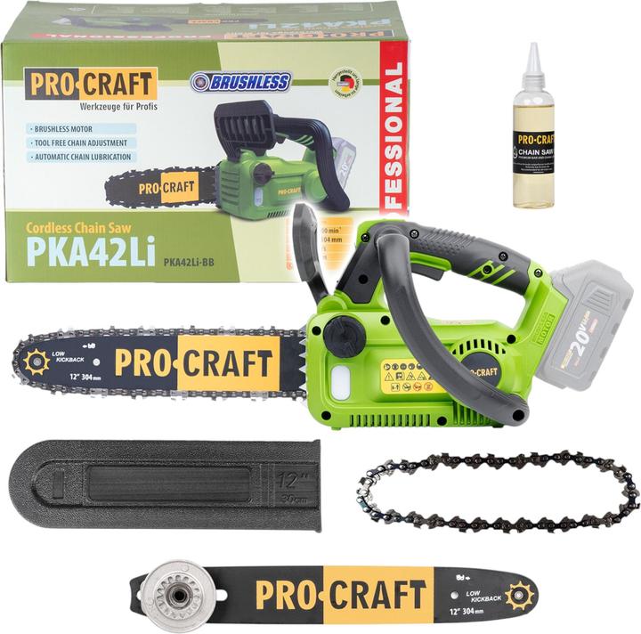 Produktbild Procraft PKA42Libb Akku Kettensäge 20 V 304 mm Brushless Solo - ohne Akku, ohne Ladegerät (Akku Kettensäge)