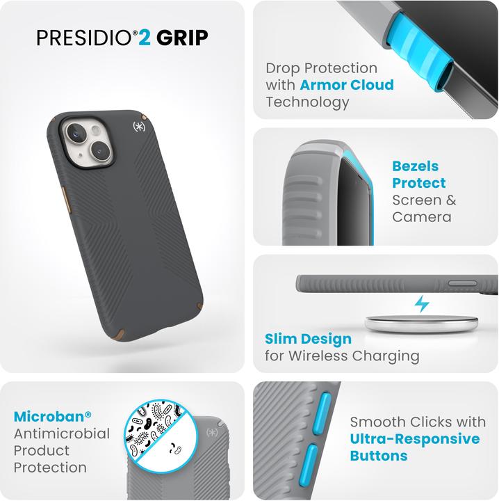 Image du produit speck Presidio2 Grip pour iPhone 15 Hulle MagSafe Back Cover Gris (Apple iPhone 15)