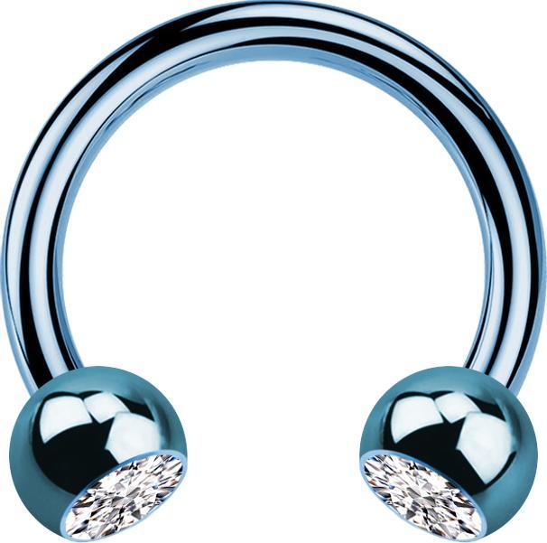 Actual product image Star Piercing Micro Circular Barbell light blue with two silver crystal balls (Titanium, without brass)