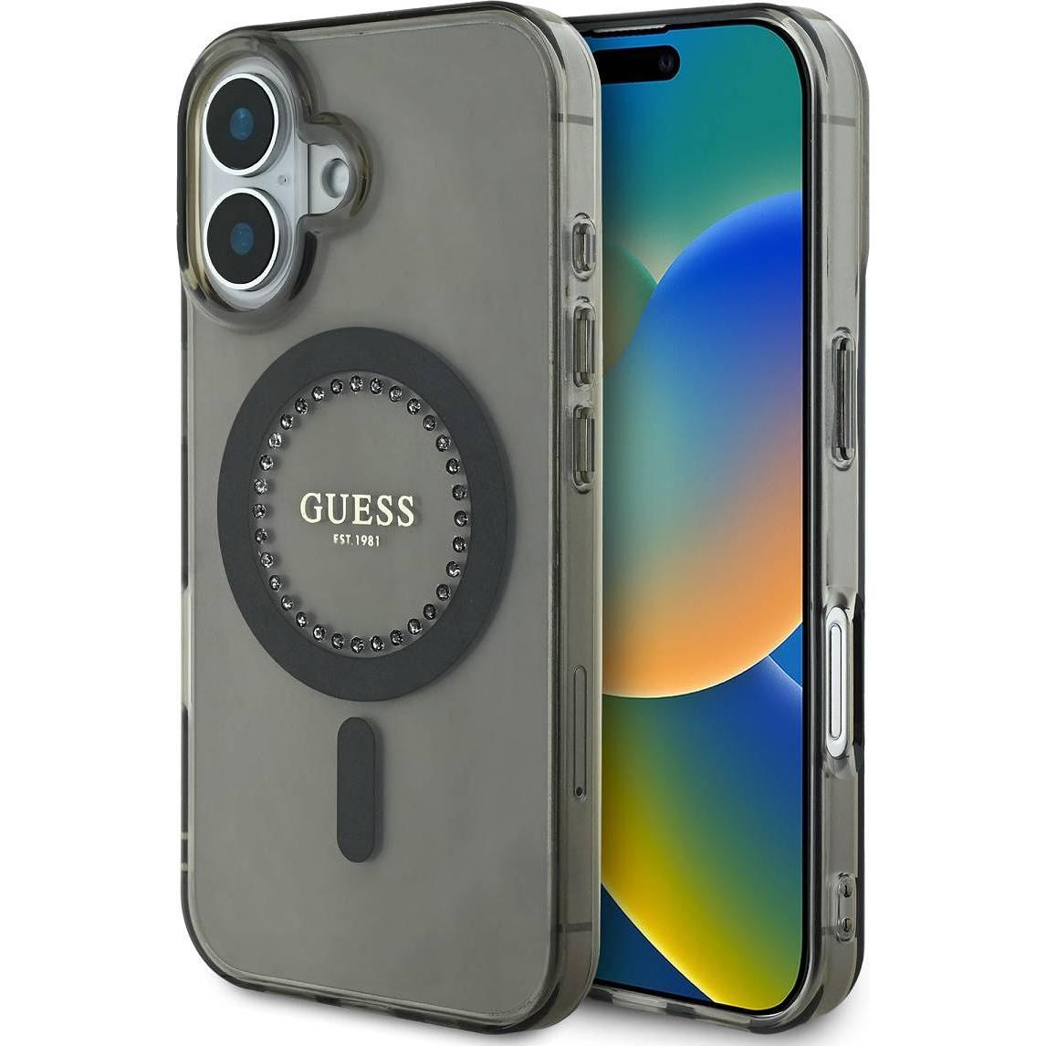 Guess GUHMP16SPFTDTEK iPhone 16 6.1" czarny/black hardcase IML Rhinestones MagSafe (Apple iPhone 16), Smartphone Hülle, ...