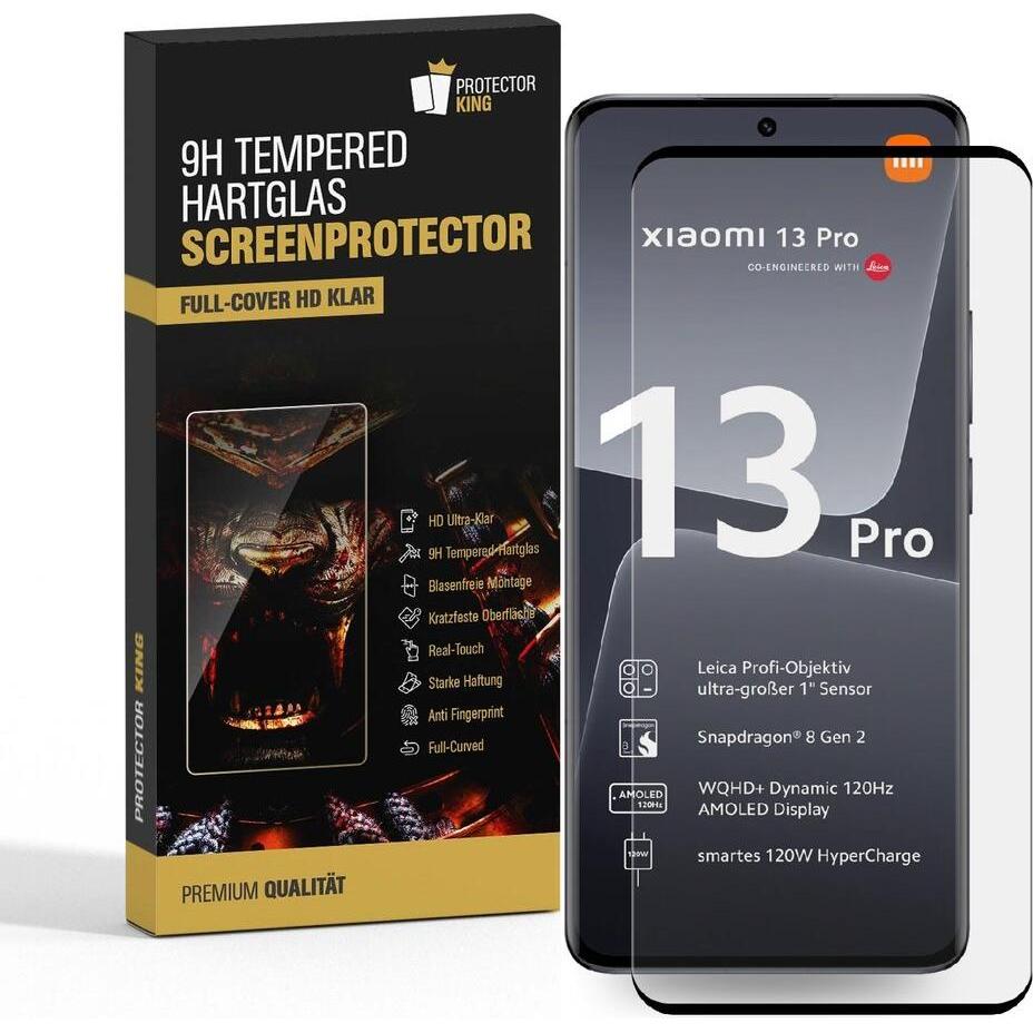 Protectorking 3x echtes Tempered 9H Panzerhartglas 3D KLAR (3 Stück, Xiaomi 13 Pro), Smartphone Schutzfolie