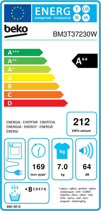 Etichetta energetica Beko BM3T37230W (7 kg, A sinistra)