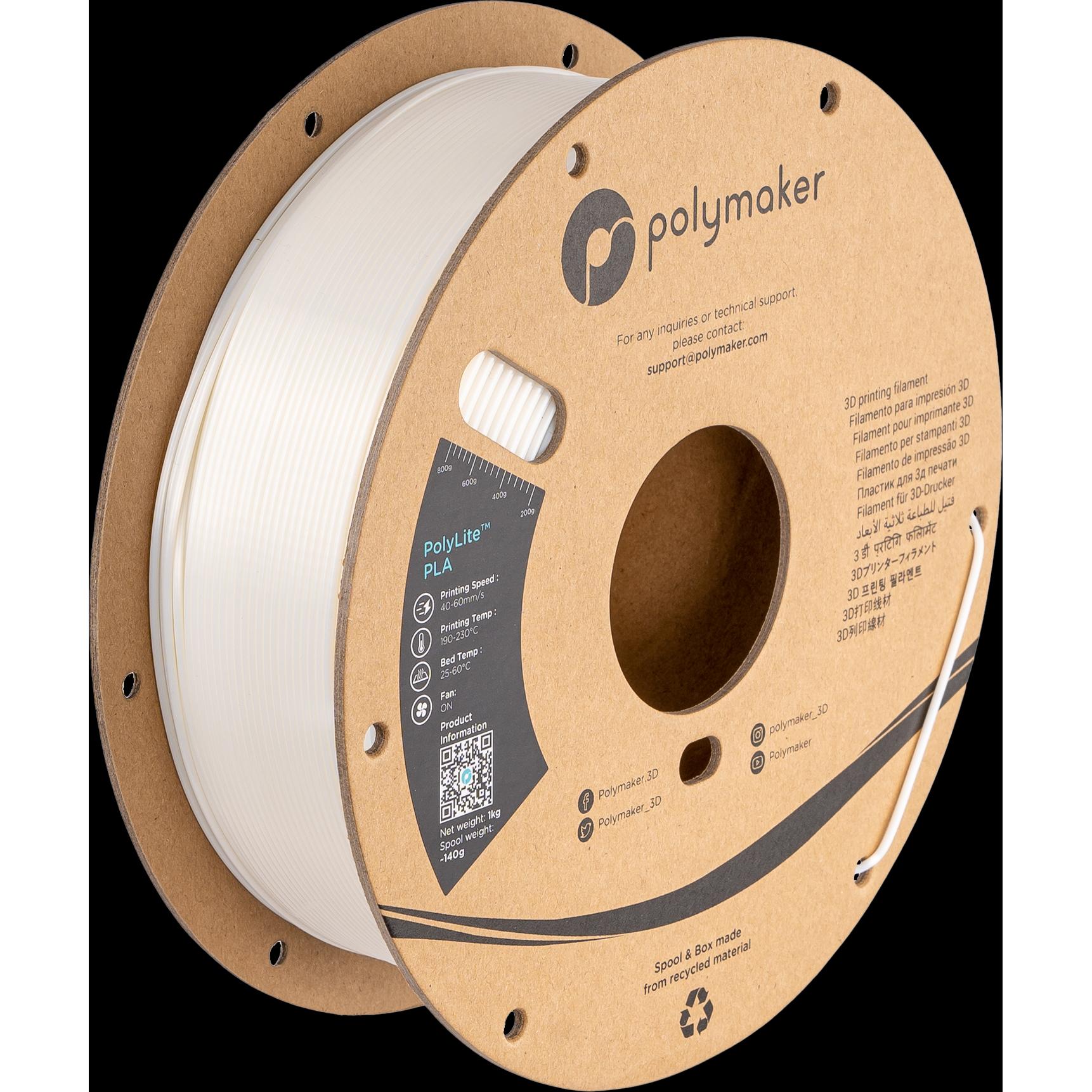 Polymaker PolyLite PLA (PLA, 1.75 mm, 1000 g, Weiss), 3D Filament, Weiss