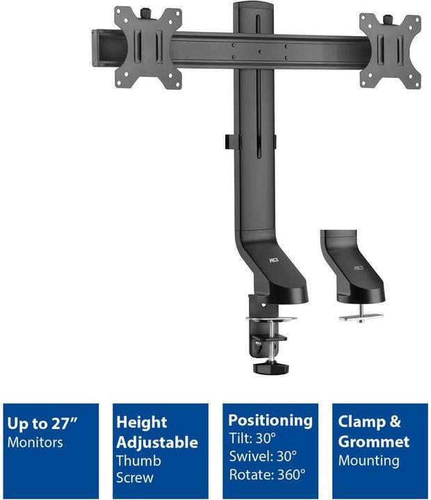 Actual product image Monitor Desk Mount with Crossbar, 2 screens up to 27ö, with thumb screw (Table, 27")