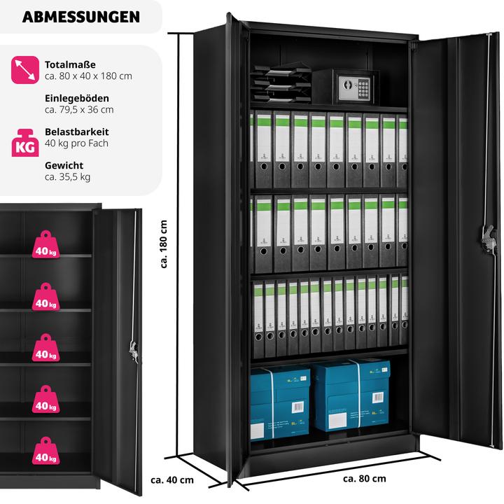 Produktbild tectake Aktenschrank (80 x 40 x 180 cm)