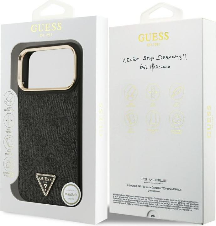 Produktbild Guess Case Magsafe 4G PU Leather Case With Triangle Logo And Gold Metal Camera Frame For iPhone 17 P (Apple iPhone 17 Pro Max)
