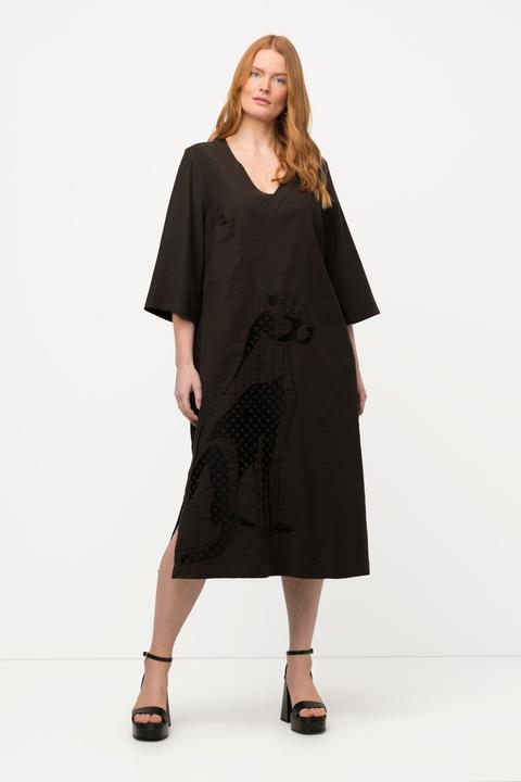 Produktbild Ulla Popken Midikleid, Leinenmix, Stickerei, V-Ausschnitt, 3/4-Arm (42, 44)
