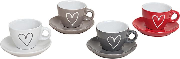 Beanarella Tasses à espresso avec soucoupes Coeur, en céramique, 4 couleurs, 5 cm (50 ml)
