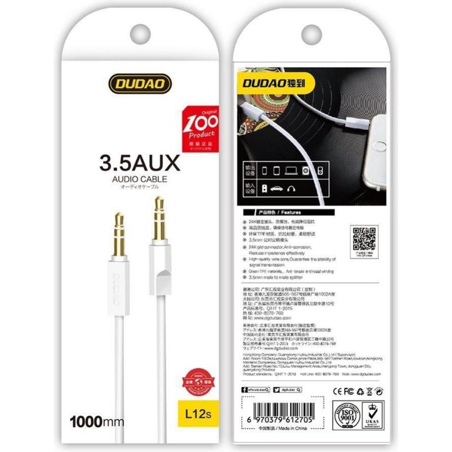 Thumbnail - Dudao cable AUX mini jack 3.5mm 1m 3 pole stereo white (L12S white) (1 m), Audio Kabel