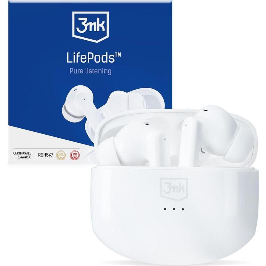 3MK Protezione LifePods Tecnologia Bluetooth 5.3 ANC (ANC, 6.50 h, Senza fili), Cuffie, Bianco