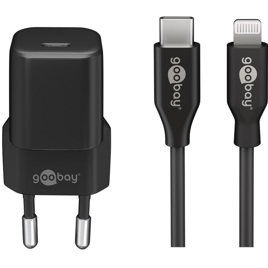 Goobay Lightning / USB-C PD-Ladeset 20W nano (20 W), USB Ladegerät, Schwarz