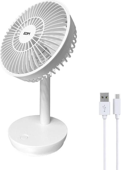 Produktbild EDM Tischventilator 33501 Weiss 5 W 4 W 16,5 x 18,5 cm 17 x 13 x 26 cm Aufladbar USB (45 dB)