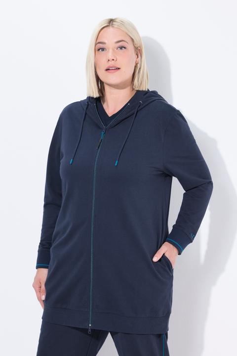 Image du produit Ulla Popken Veste oversize en molleton, passepoil fantaisie, capuche et fermeture à glissière à double sens (46, 48)