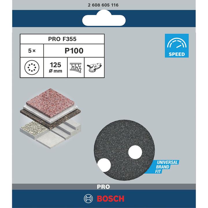 Actual product image Bosch Professional Zubehör PRO F355 sanding sheet, 125 mm, G100 (100)