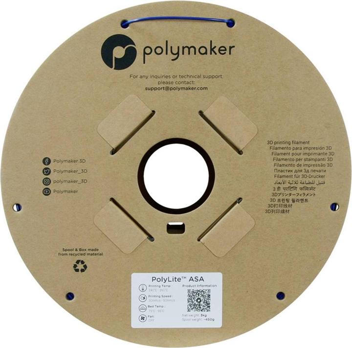 Productafbeelding Polymaker PolyLite ASA Blauw 1,75mm 3kg (ASA, 1.75 mm, 3000 g, Blauw)