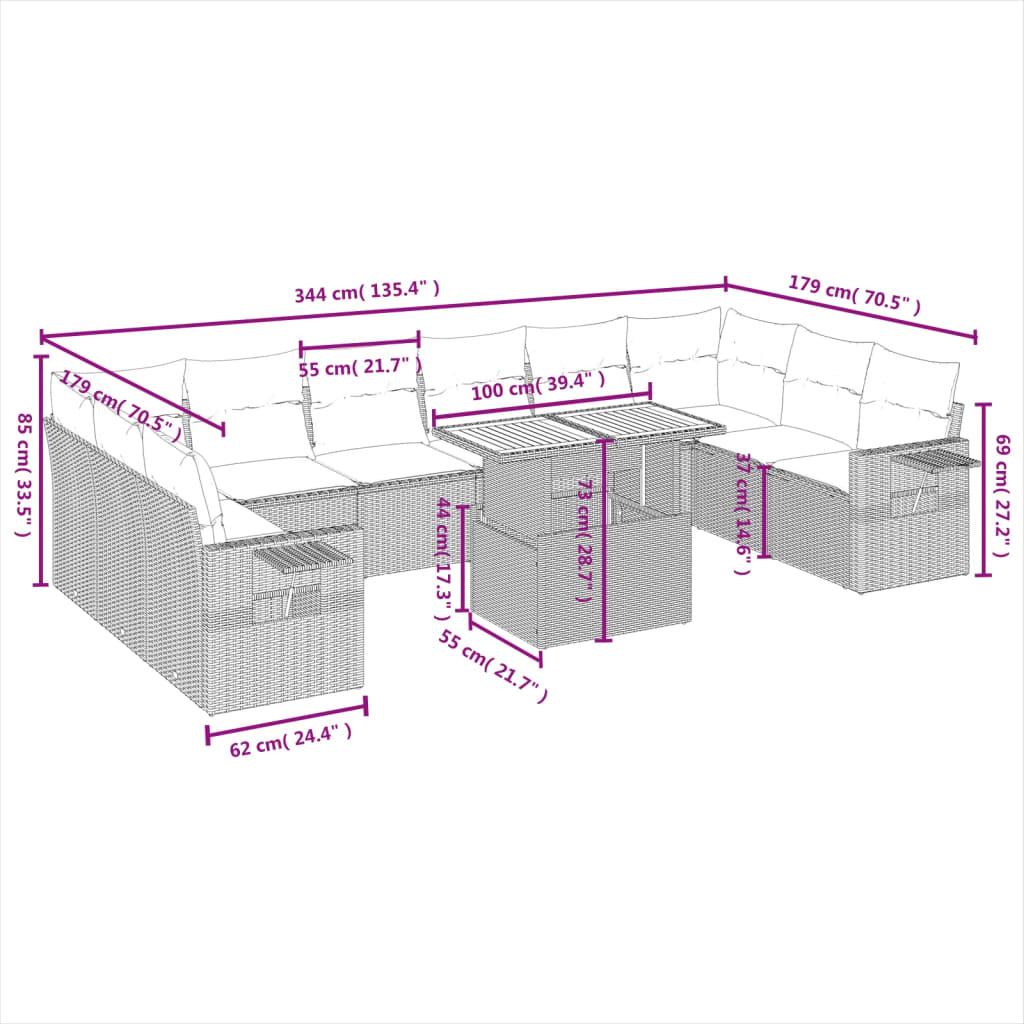 Thumbnail - VidaXL, Gartenlounge, 10-tlg. Garten-Lounge-Set mit Kissen