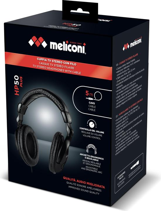 Immagine prodotto Meliconi HP 50 PLUS Cuffie Cablato A Padiglione TV Nero (Cablato)