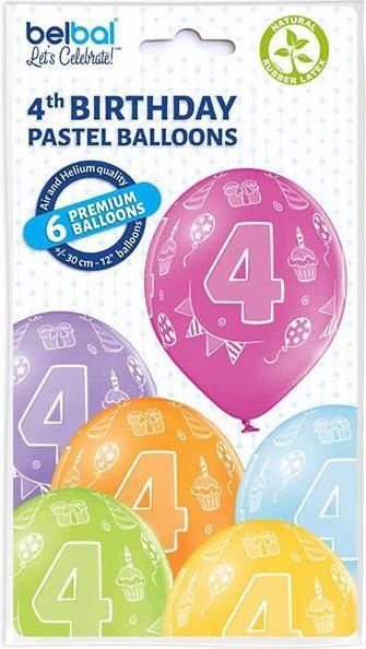 Actual product image Amscan Balloons, 6 pieces, assorted, number 4 (6x)