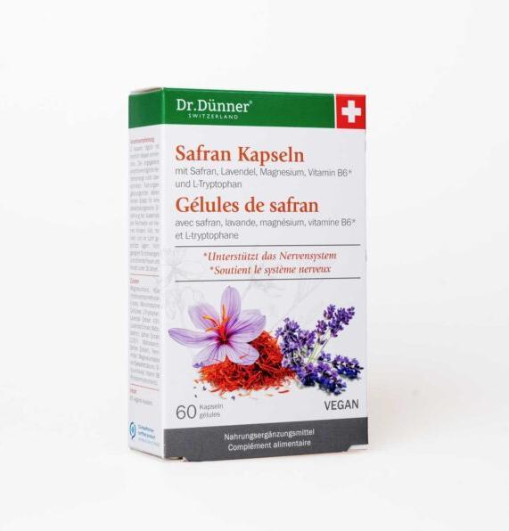 Actual product image Dr. Dünner Saffron capsules with saffron, lavender, magnesium, vitamin B6 and L-tryptophan (60 pcs., Capsules, 54 g)