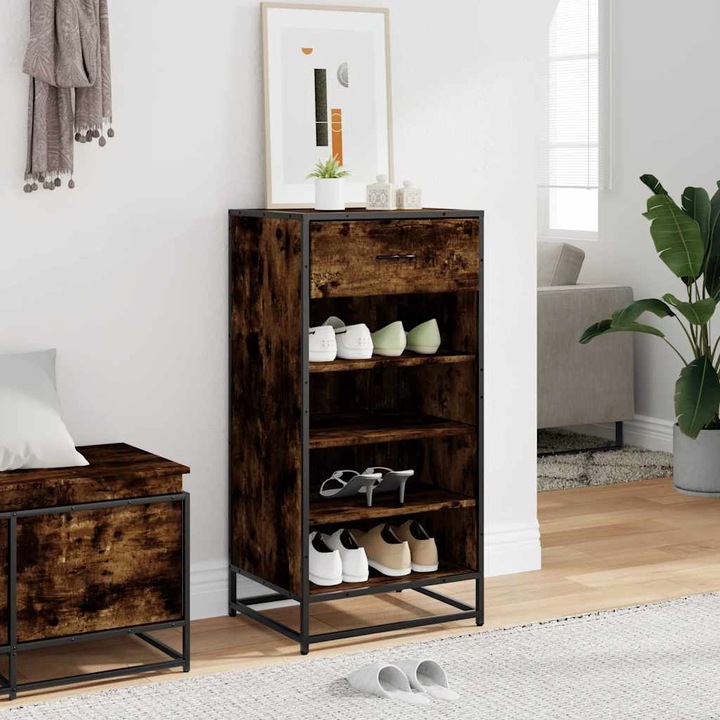 Productafbeelding VidaXL Eiken schoenenrek gerookt 48x38x97,5 cm materiaal op houtbasis