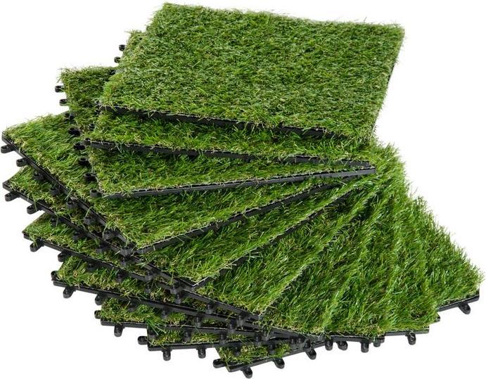 Produktbild Swisshandel24 Kunstrasen 10 Stücke Grasmatte Rasenteppich Rollrasen künstlicher Rasen für Balkon Garten 25 mm Kuns (10 x, 30 x 30 x 3.5 cm)